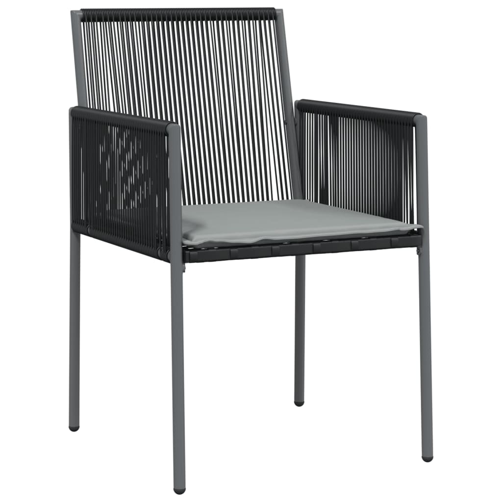 2 db fekete polyrattan kerti szék párnával 54 x 60,5 x 83,5 cm