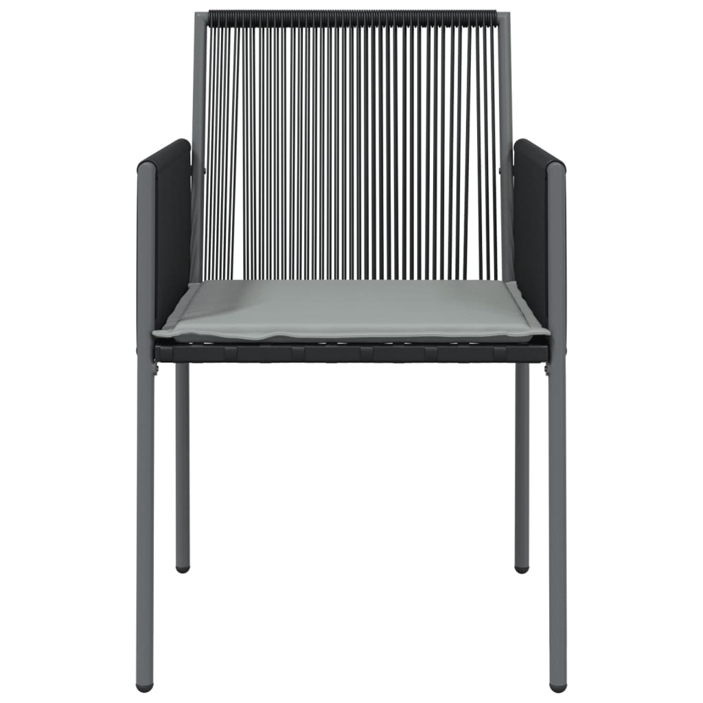 2 db fekete polyrattan kerti szék párnával 54 x 60,5 x 83,5 cm