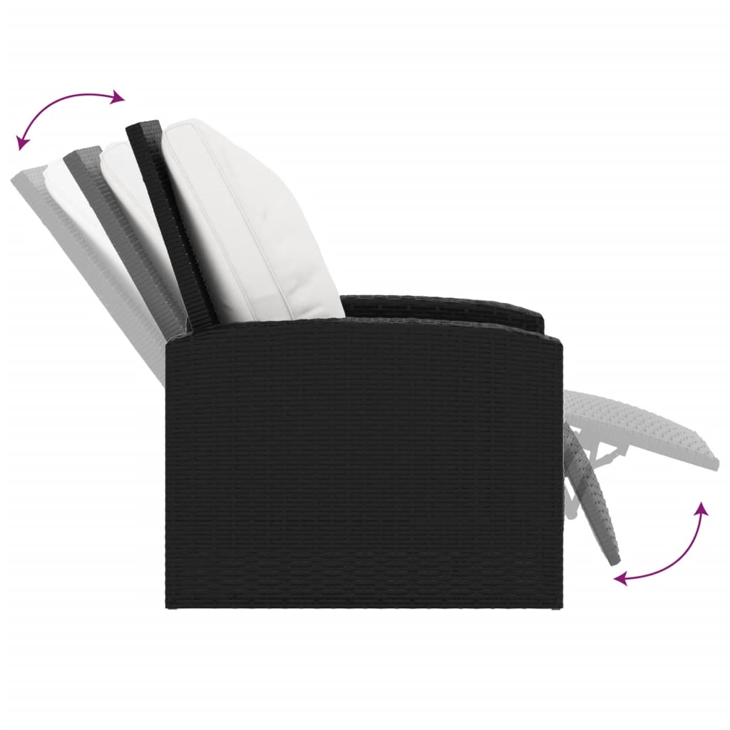 Fekete polyrattan dönthető kerti szék párnával