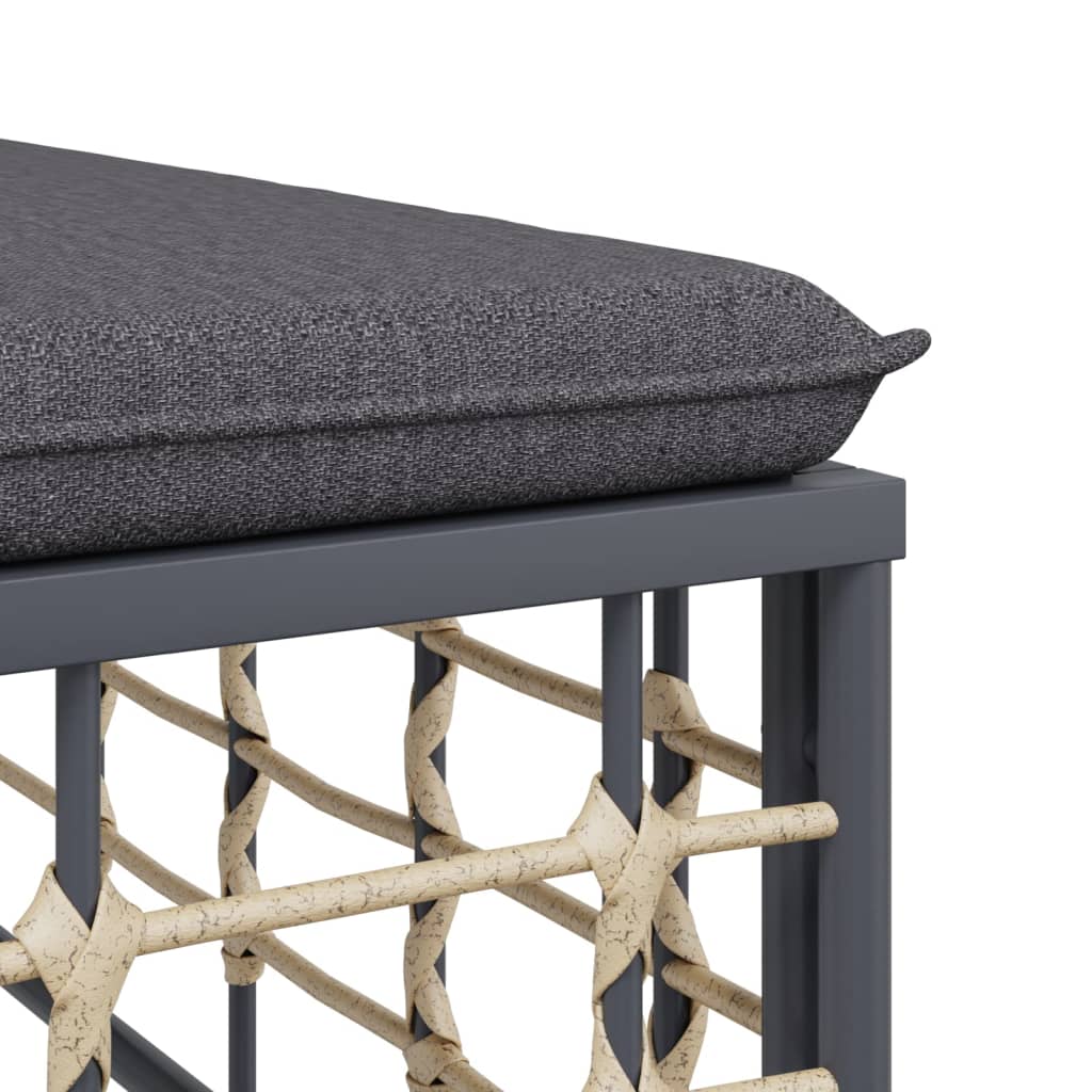 Sötétszürke polyrattan kerti sarokkanapé párnával