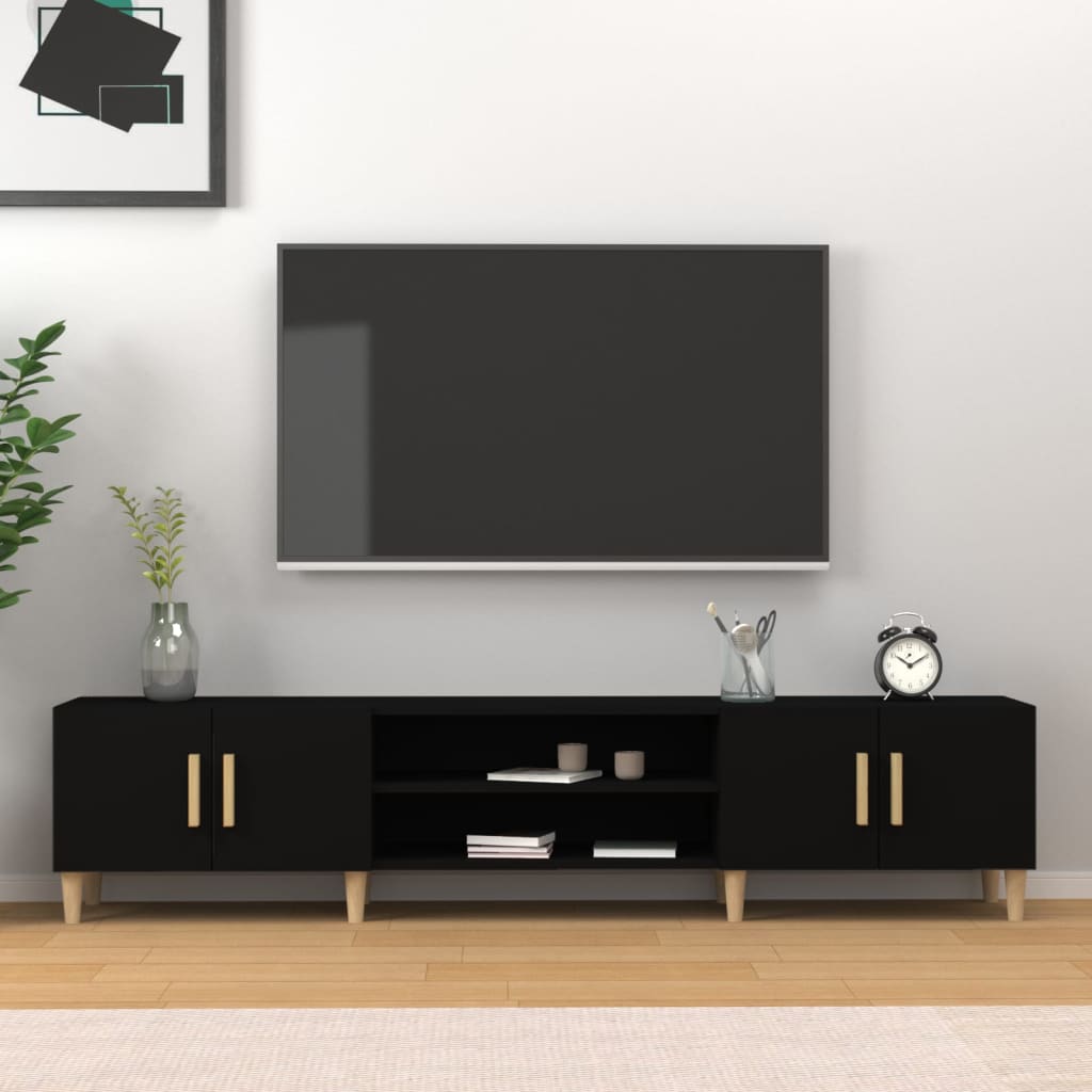Fekete szerelt fa tv-szekrény 180 x 31,5 x 40 cm Fekete szerelt fa tv-szekrény 180 x 31,5 x 40 cm