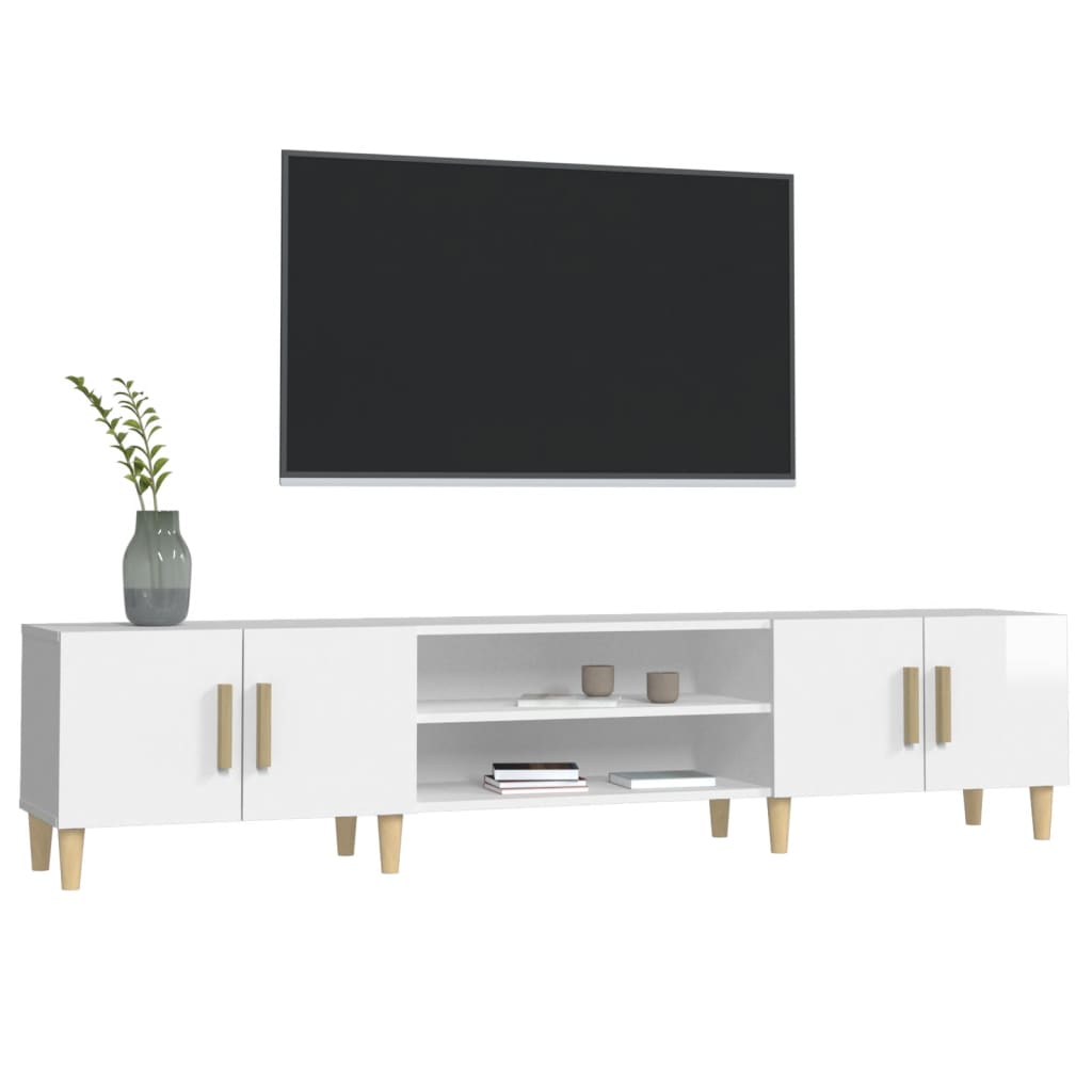 Magasfényű fehér szerelt fa tv-szekrény 180 x 31,5 x 40 cm Magasfényű fehér szerelt fa tv-szekrény 180 x 31,5 x 40 cm