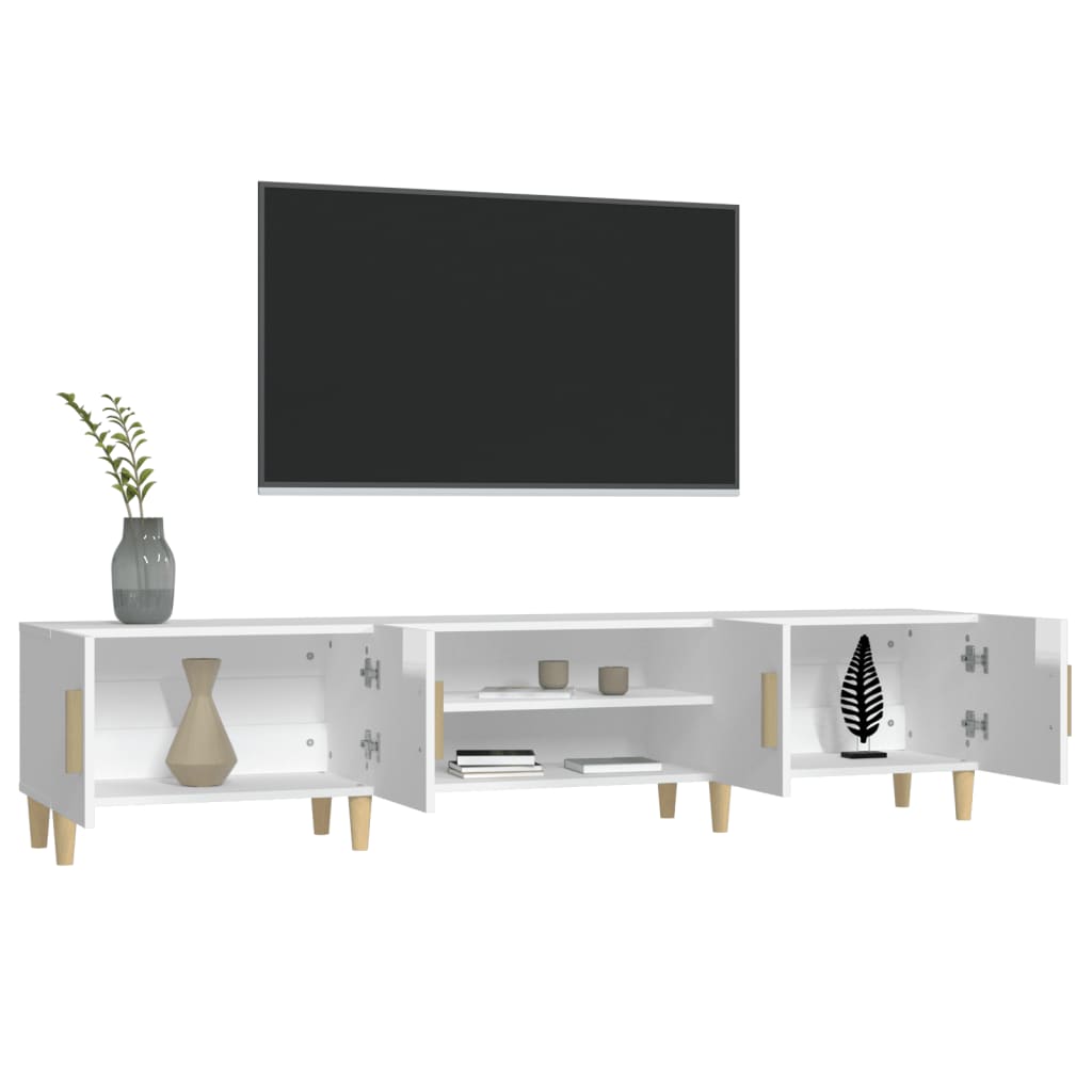 Magasfényű fehér szerelt fa tv-szekrény 180 x 31,5 x 40 cm Magasfényű fehér szerelt fa tv-szekrény 180 x 31,5 x 40 cm