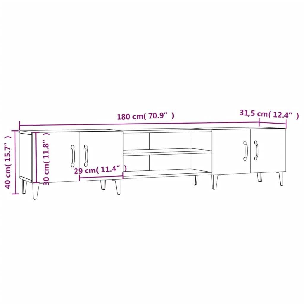 Fekete szerelt fa tv-szekrény 180 x 31,5 x 40 cm Fekete szerelt fa tv-szekrény 180 x 31,5 x 40 cm