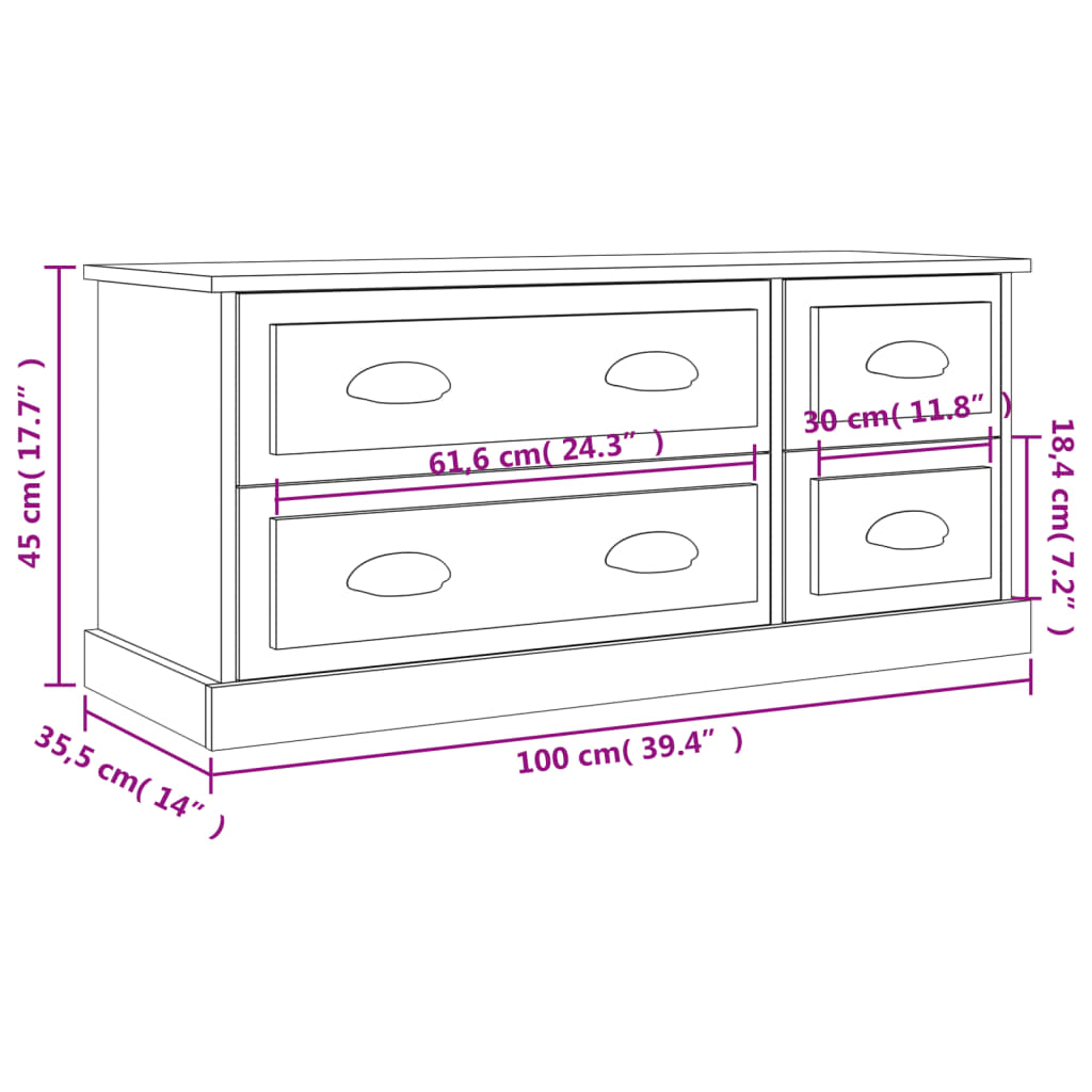 Magasfényű fehér szerelt fa tv-szekrény 100 x 35,5 x 45 cm Magasfényű fehér szerelt fa tv-szekrény 100 x 35,5 x 45 cm