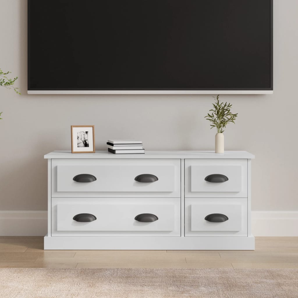 Magasfényű fehér szerelt fa tv-szekrény 100 x 35,5 x 45 cm Magasfényű fehér szerelt fa tv-szekrény 100 x 35,5 x 45 cm