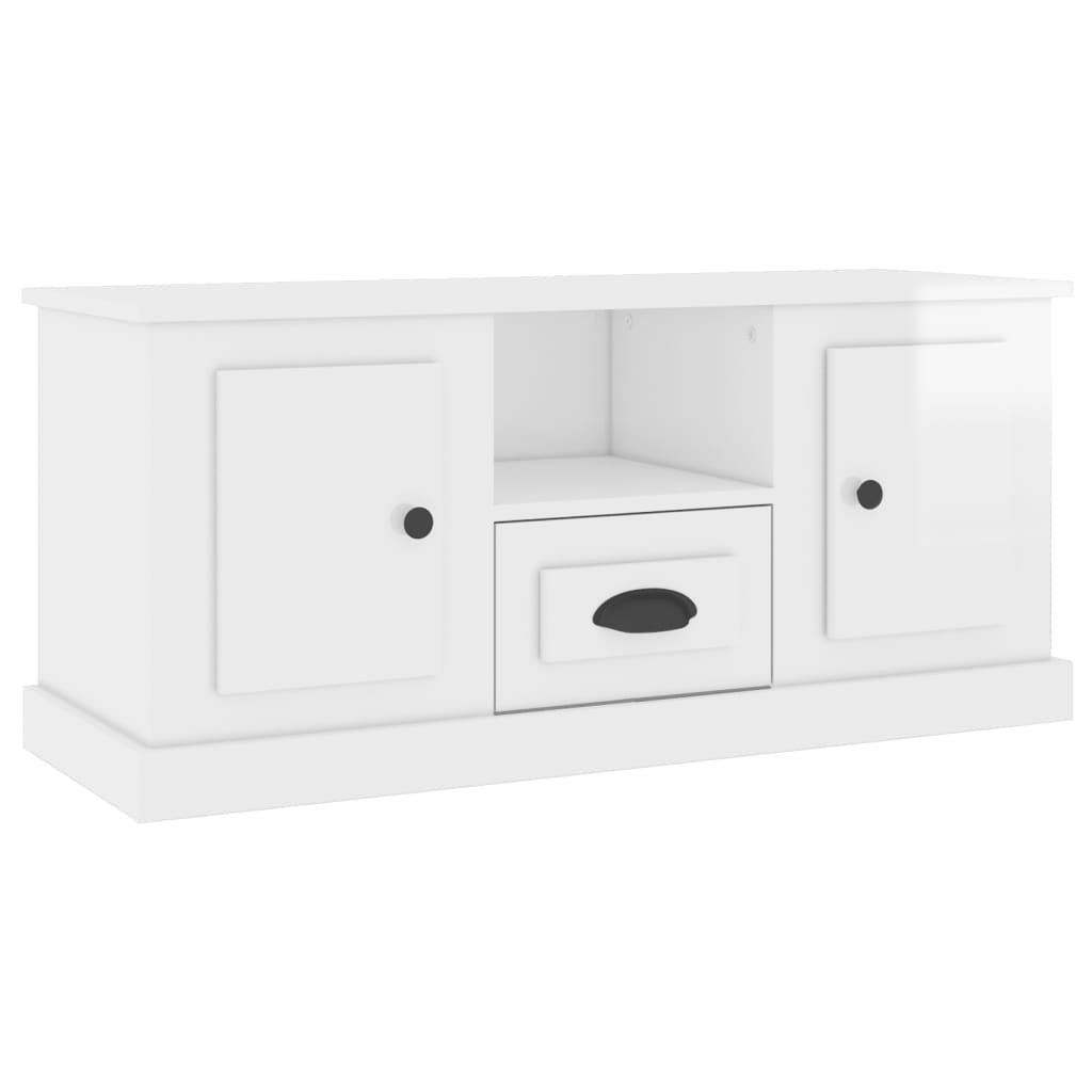 Magasfényű fehér szerelt fa tv-szekrény 100 x 35,5 x 45 cm Magasfényű fehér szerelt fa tv-szekrény 100 x 35,5 x 45 cm