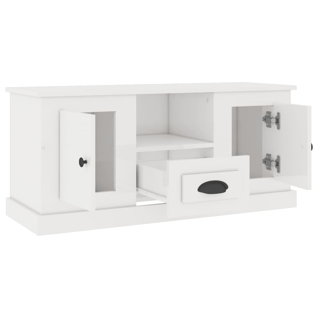 Magasfényű fehér szerelt fa tv-szekrény 100 x 35,5 x 45 cm Magasfényű fehér szerelt fa tv-szekrény 100 x 35,5 x 45 cm