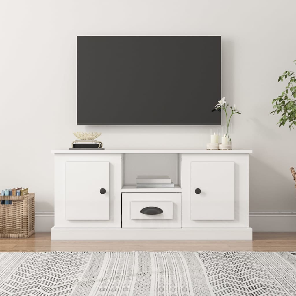 Magasfényű fehér szerelt fa tv-szekrény 100 x 35,5 x 45 cm Magasfényű fehér szerelt fa tv-szekrény 100 x 35,5 x 45 cm