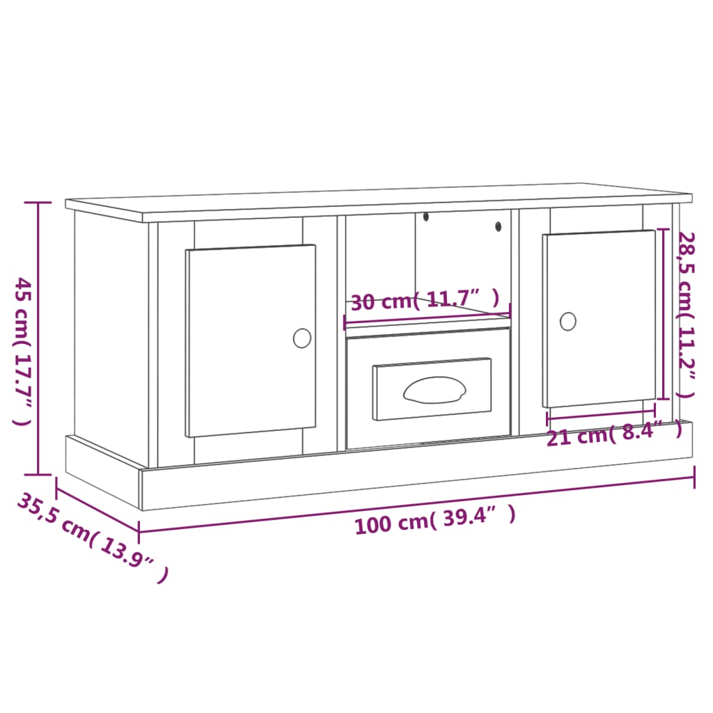 Szürke sonoma színű szerelt fa tv-szekrény 100x35,5x45 cm Szürke sonoma színű szerelt fa tv-szekrény 100x35,5x45 cm