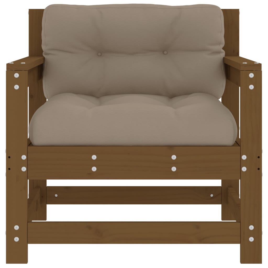 2 db mézbarna tömör fenyőfa kerti szék párnákkal