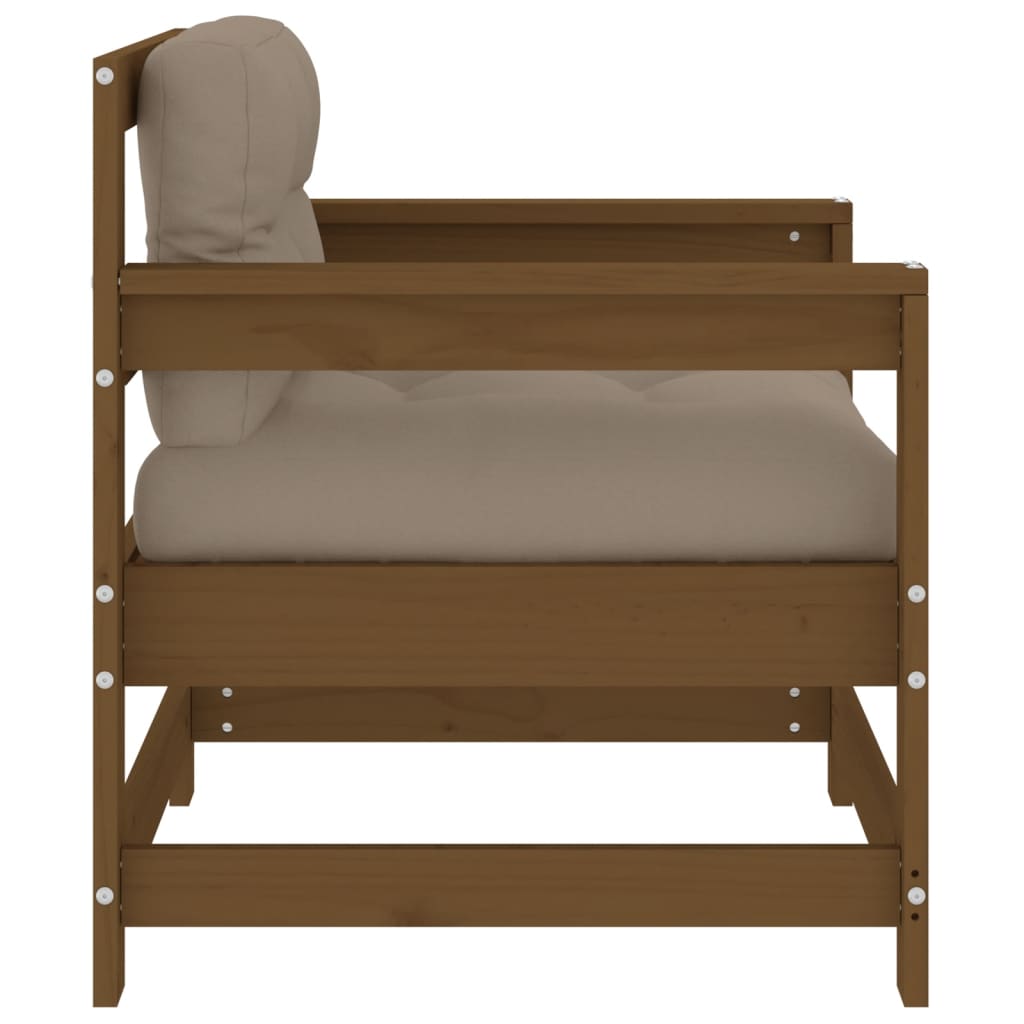 2 db mézbarna tömör fenyőfa kerti szék párnákkal