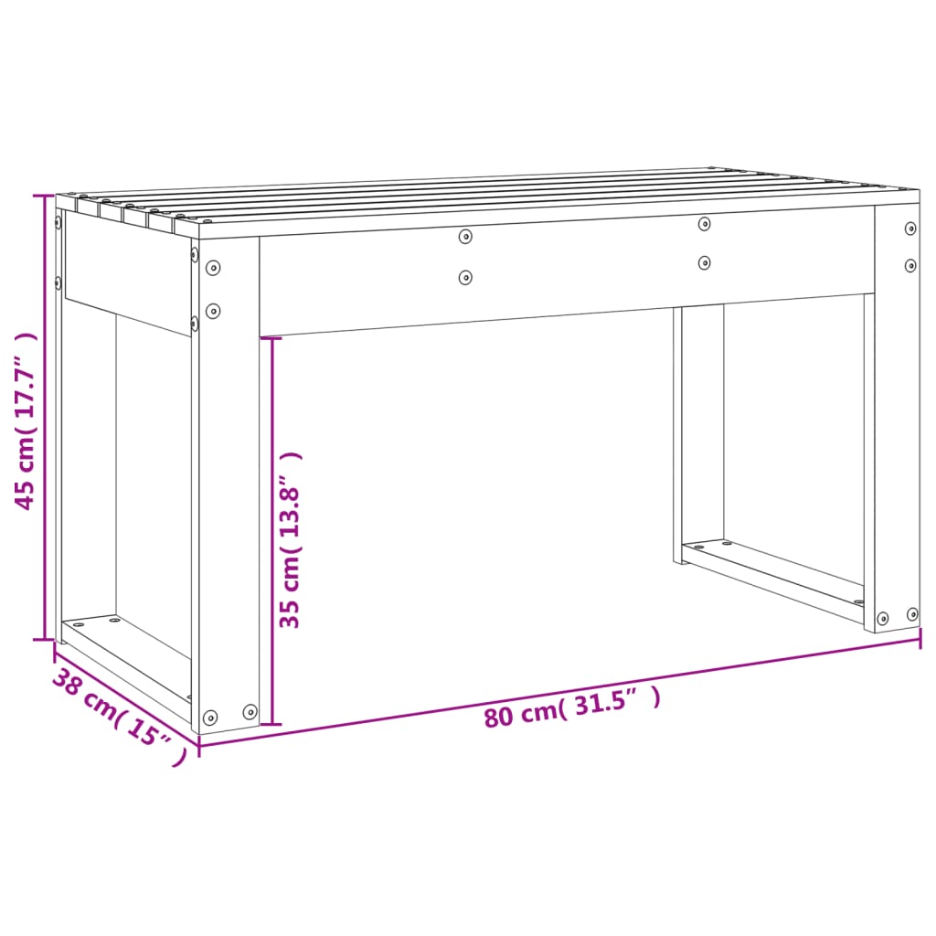 Fekete tömör fenyőfa kerti pad 80x38x45 cm