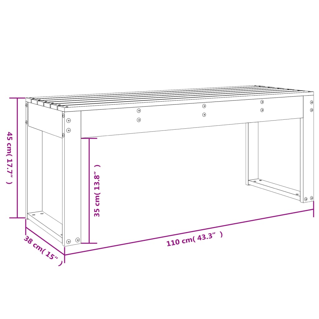 Tömör fenyőfa kerti pad 110x38x45 cm