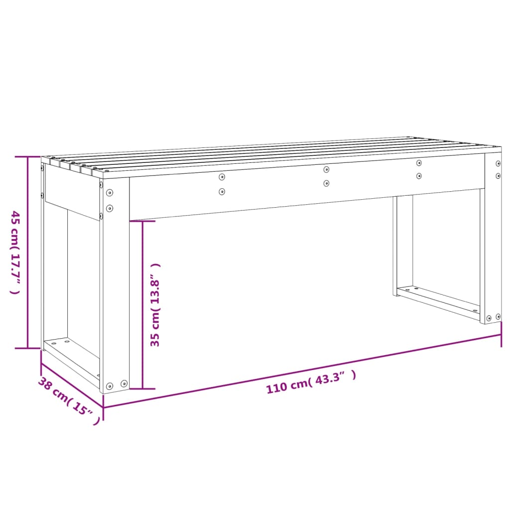 Mézbarna tömör fenyőfa kerti pad 110x38x45 cm