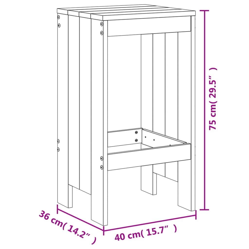 2 db fekete tömör fenyőfa bárszék 40x36x75 cm