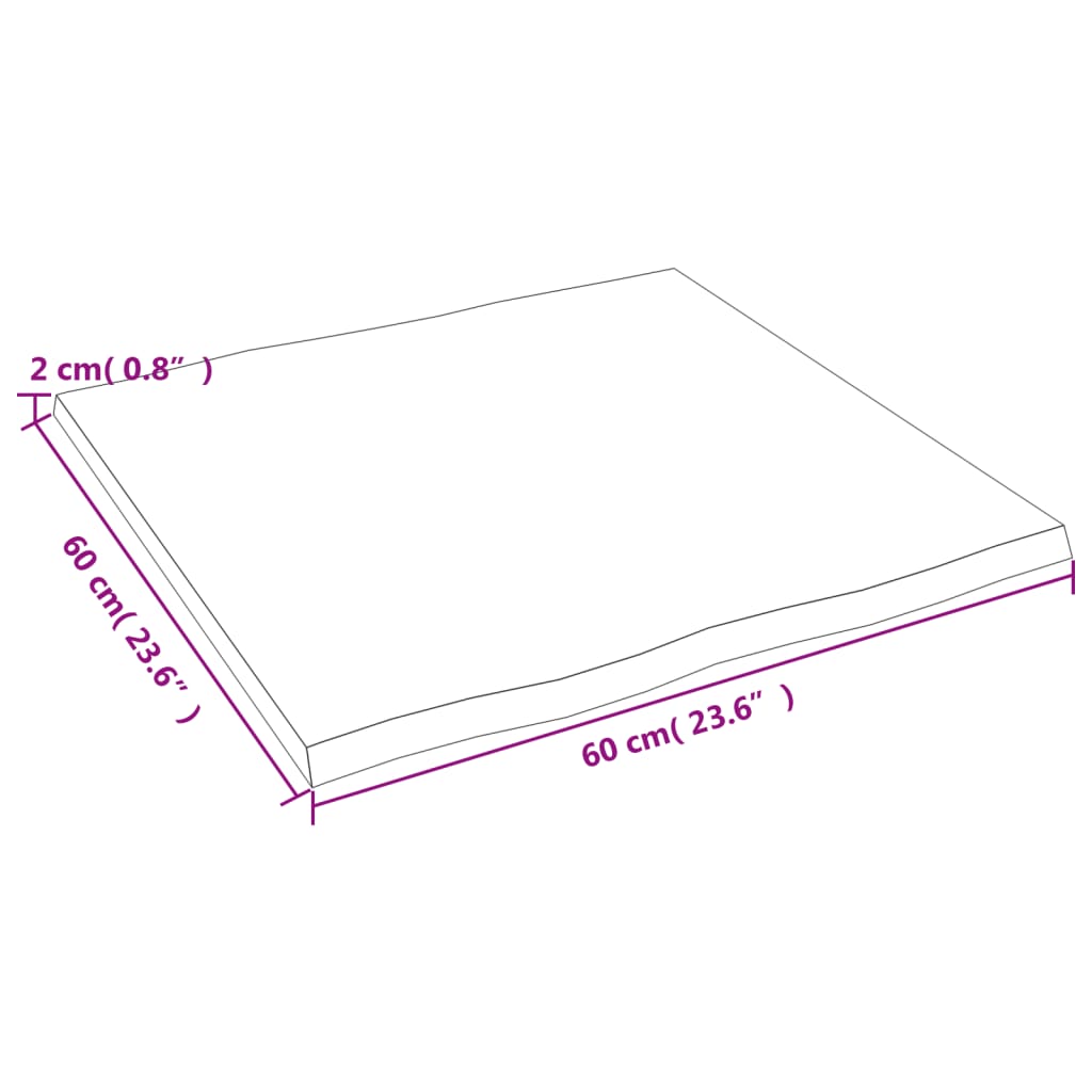Asztallap 60x60x2 cm kezeletlen tömörfa tölgyfa élőszegélyes