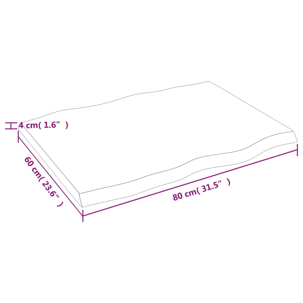 Asztallap 80x60x(2-4) cm kezeletlen tömör fa élőszegélyes