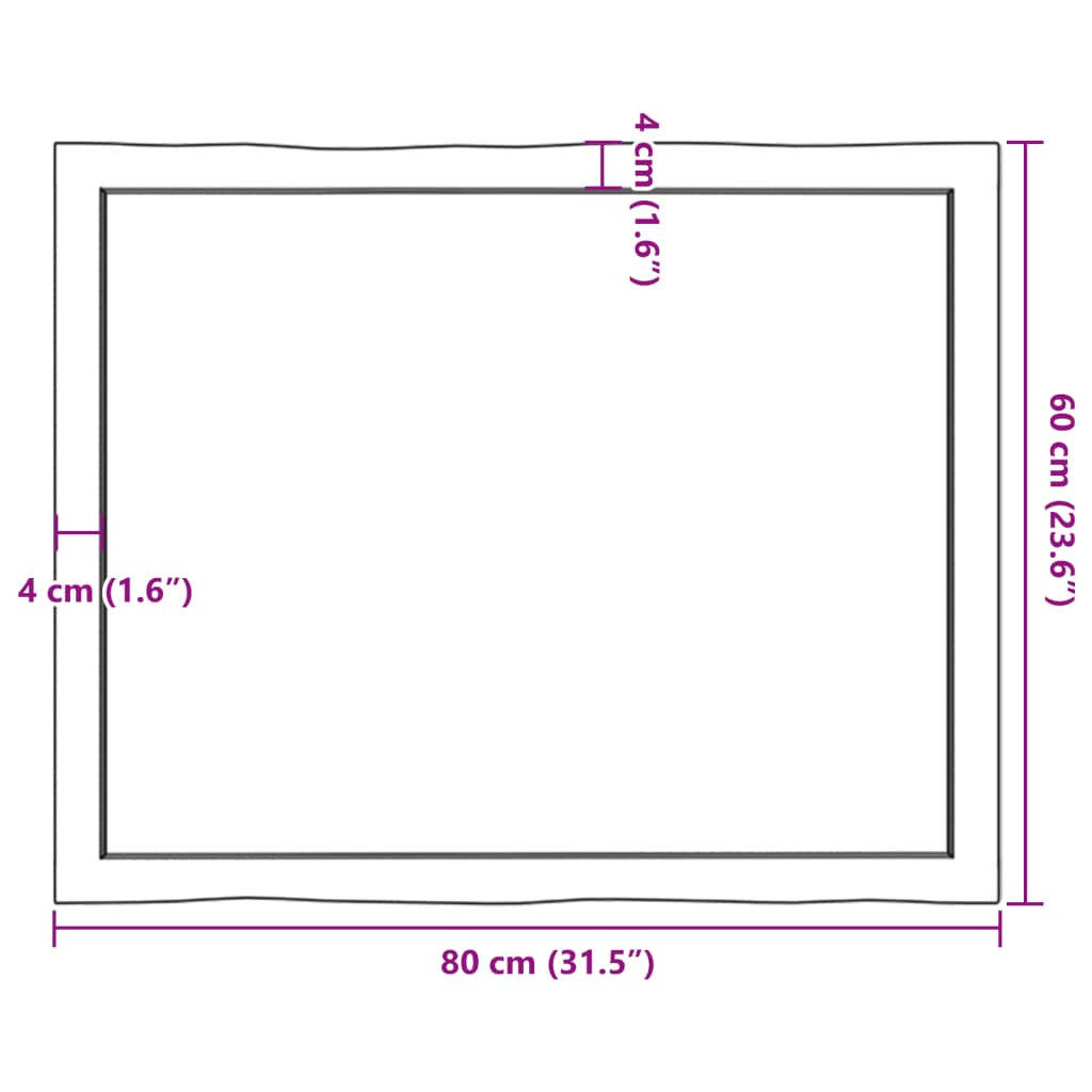 Asztallap 80x60x(2-4) cm kezeletlen tömör fa élőszegélyes