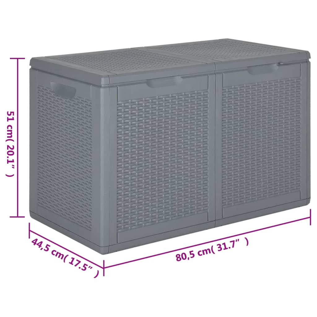 Szürke pp rattan kerti tárolóláda 180 l