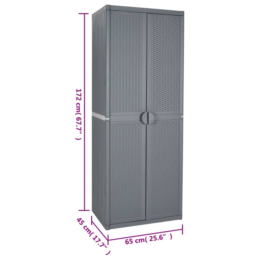 Szürke pp rattan kerti tárolószekrény 65 x 45 x 172 cm