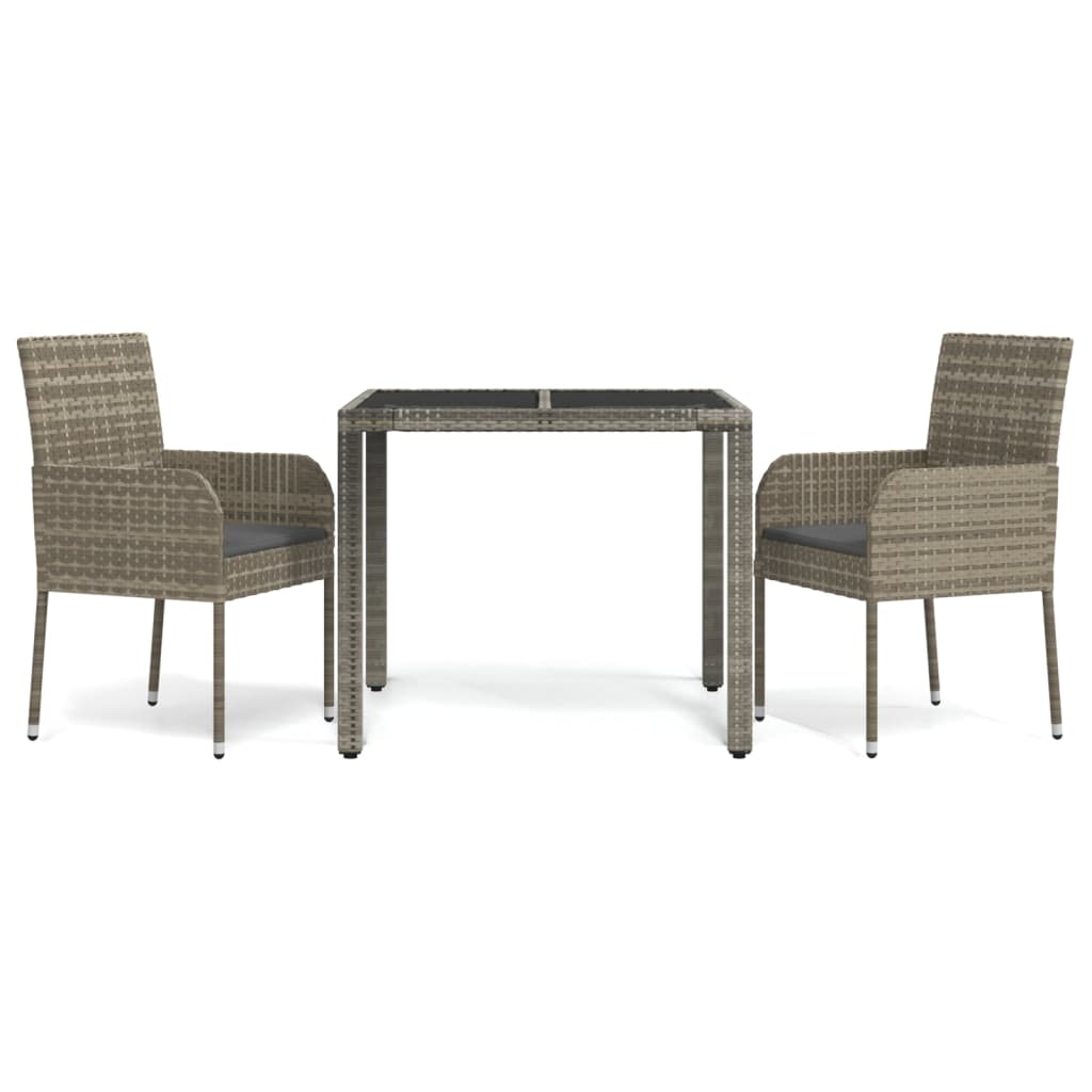 3 részes szürke polyrattan kerti étkezőgarnitúra párnával 3 részes szürke polyrattan kerti étkezőgarnitúra párnával