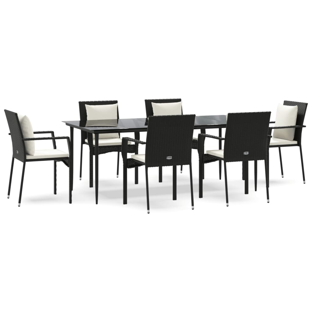 7 részes fekete polyrattan kerti ülőgarnitúra párnákkal 7 részes fekete polyrattan kerti ülőgarnitúra párnákkal