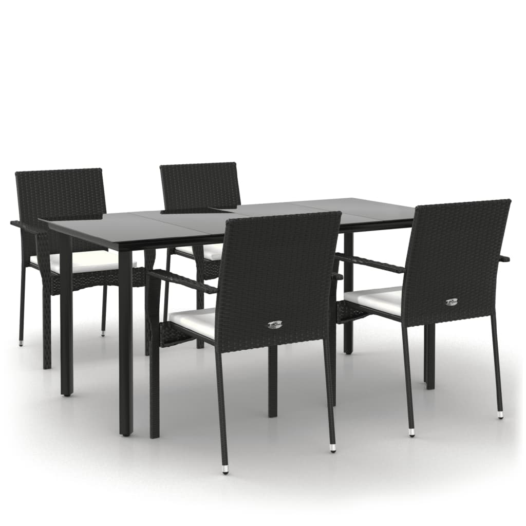 5 részes fekete polyrattan kerti étkezőgarnitúra párnákkal