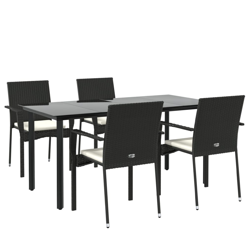5 részes fekete polyrattan kerti étkezőgarnitúra párnákkal