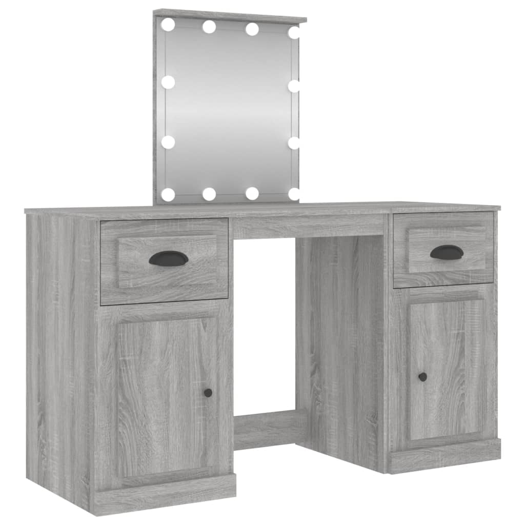 Szürke sonoma színű fésülködőasztal led-del 130x50x132,5 cm