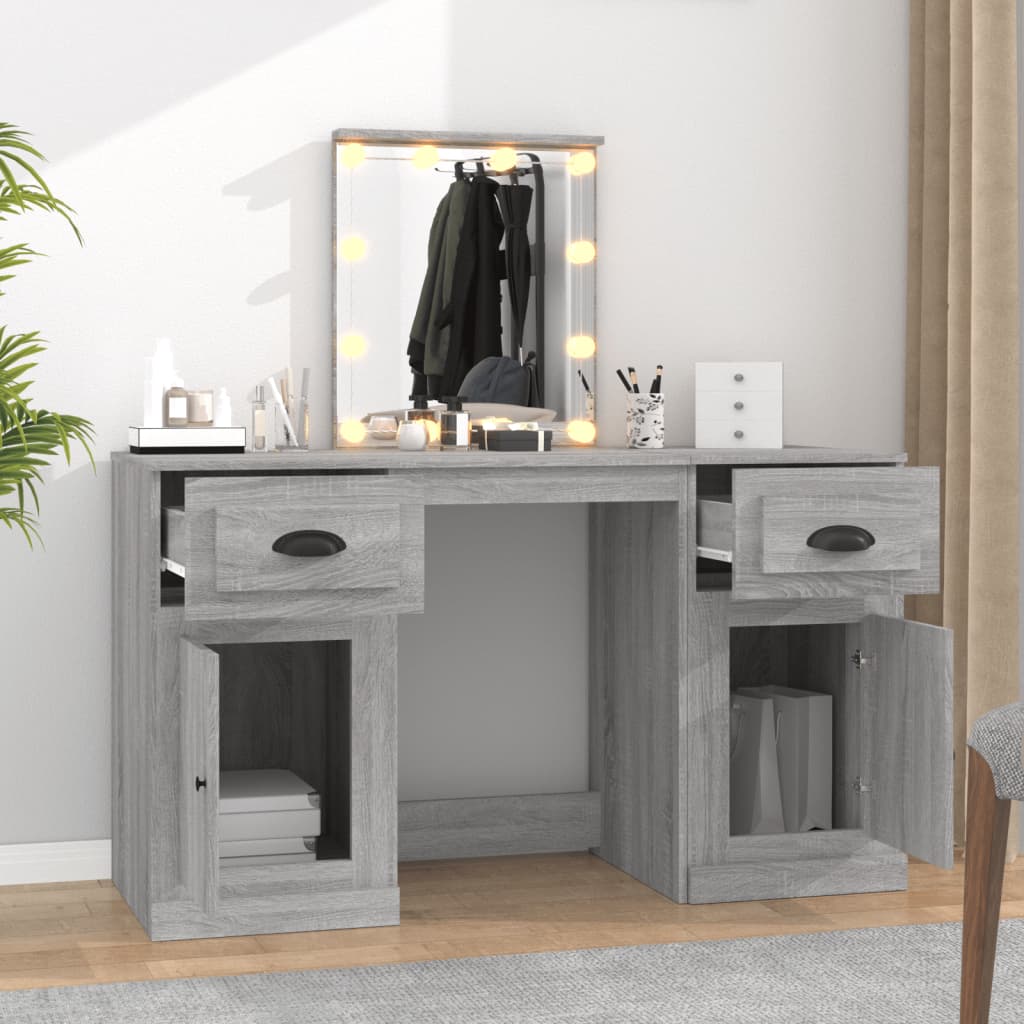 Szürke sonoma színű fésülködőasztal led-del 130x50x132,5 cm