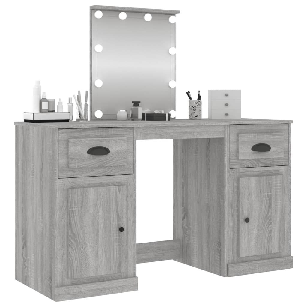 Szürke sonoma színű fésülködőasztal led-del 130x50x132,5 cm