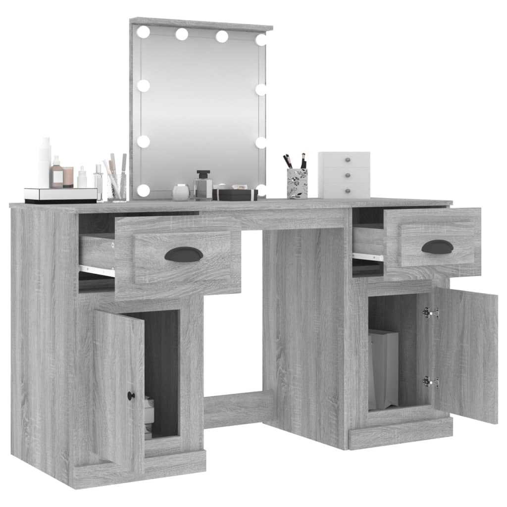 Szürke sonoma színű fésülködőasztal led-del 130x50x132,5 cm