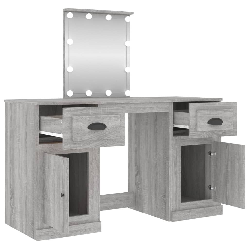 Szürke sonoma színű fésülködőasztal led-del 130x50x132,5 cm