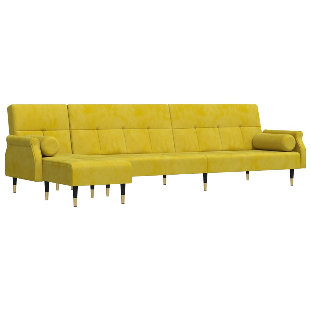 Sárga l-alakú bársony kanapéágy 271x140x70 cm Sárga l-alakú bársony kanapéágy 271x140x70 cm