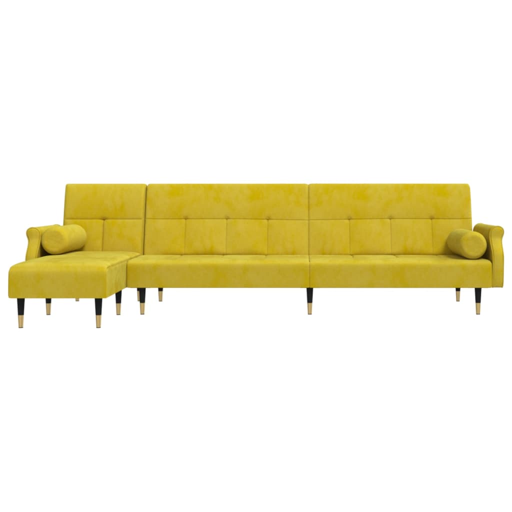 Sárga l-alakú bársony kanapéágy 271x140x70 cm Sárga l-alakú bársony kanapéágy 271x140x70 cm