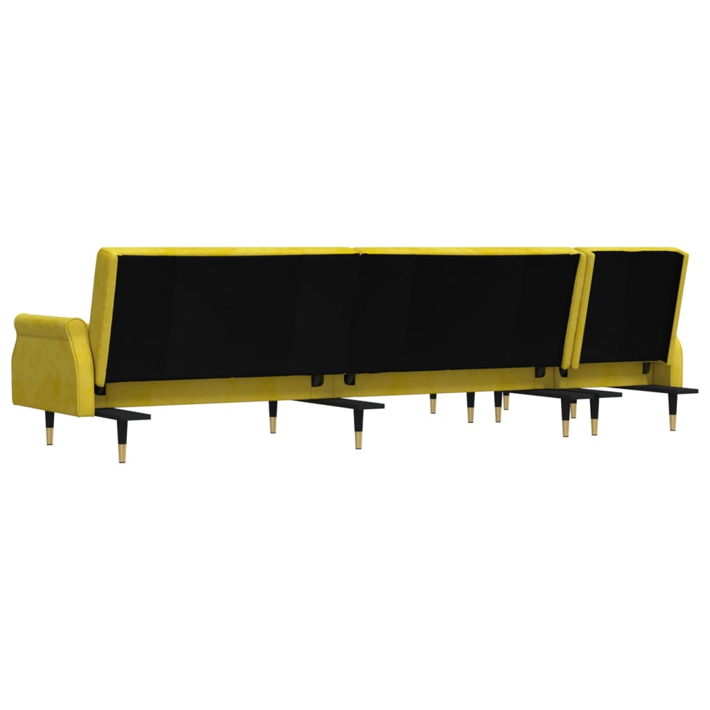Sárga l-alakú bársony kanapéágy 271x140x70 cm Sárga l-alakú bársony kanapéágy 271x140x70 cm