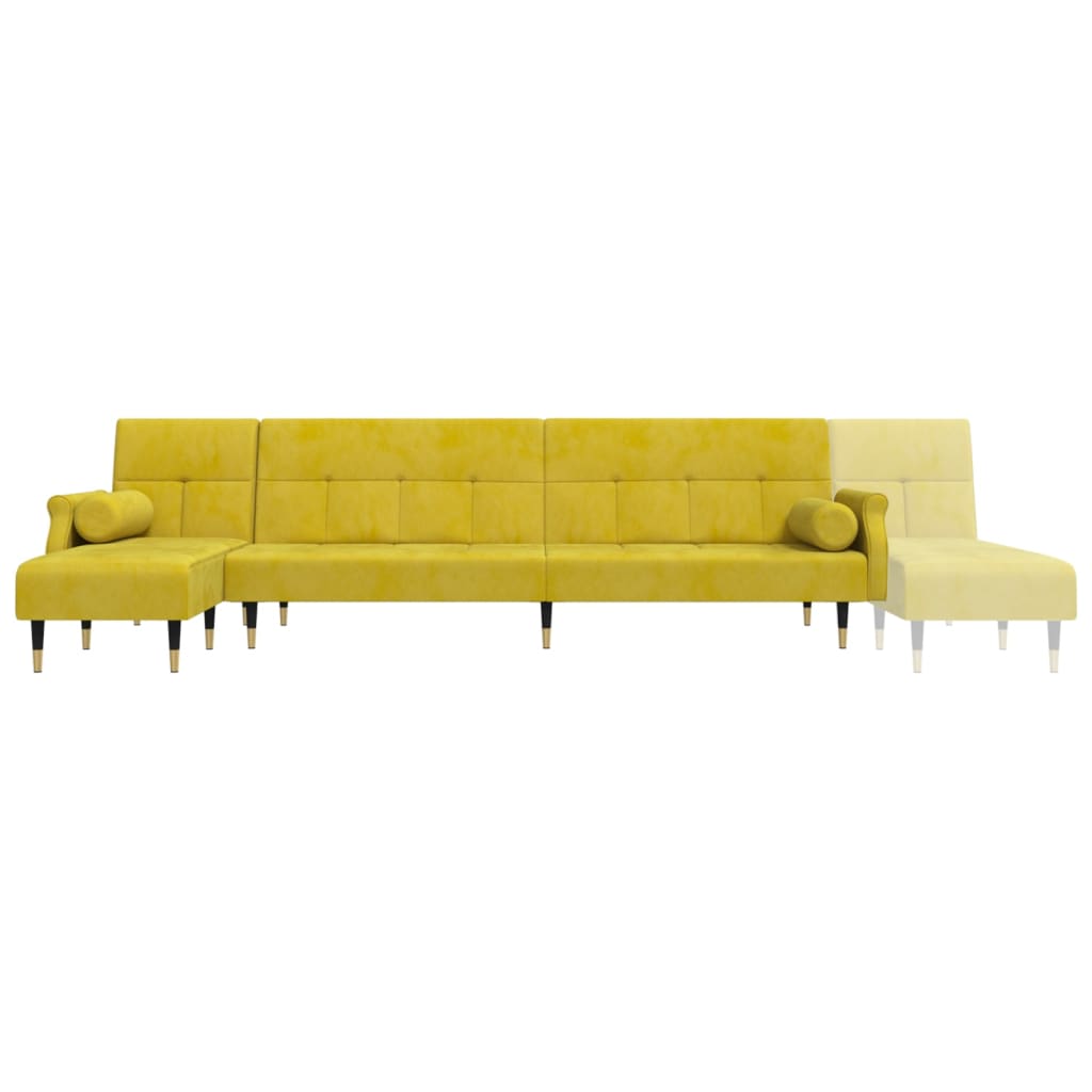 Sárga l-alakú bársony kanapéágy 271x140x70 cm Sárga l-alakú bársony kanapéágy 271x140x70 cm