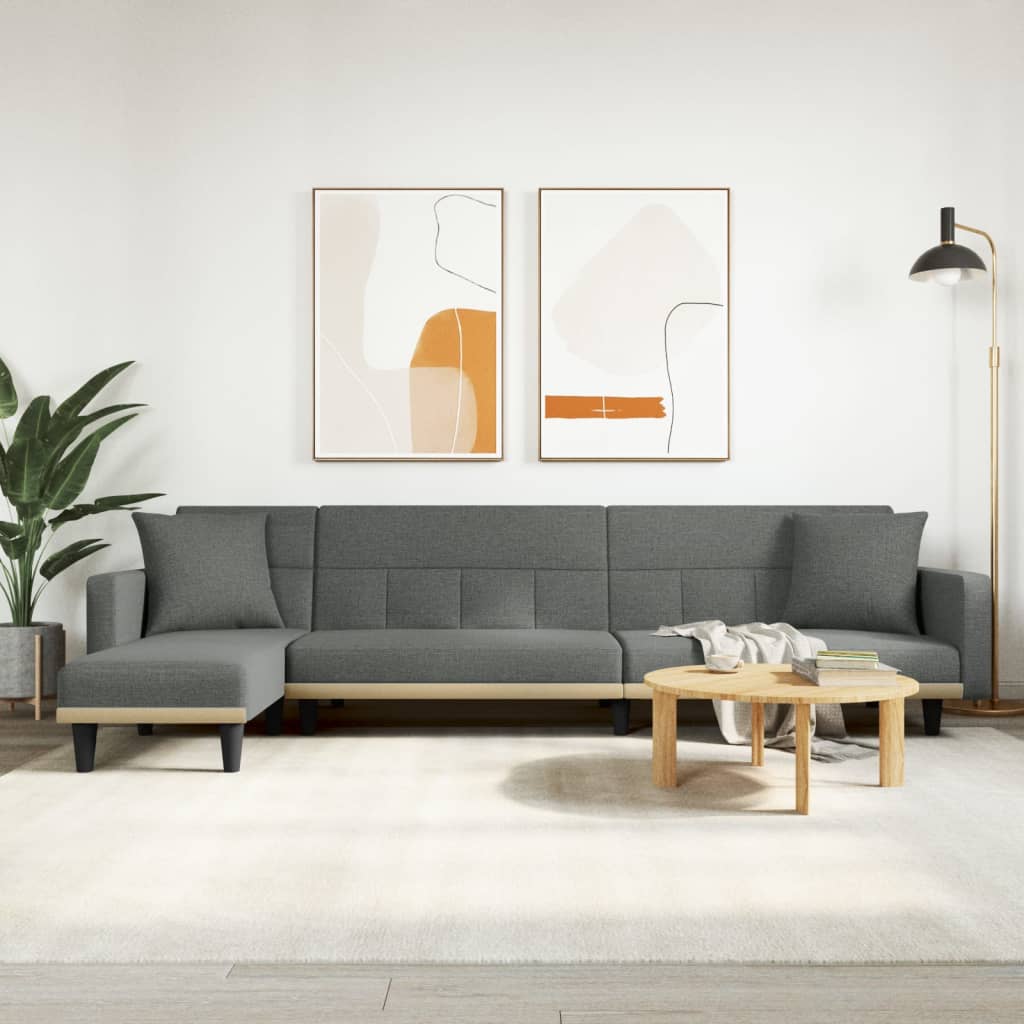 Sötétszürke l-alakú szövet kanapéágy 275x140x70 cm