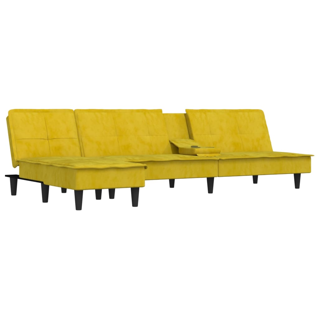 Sárga l-alakú bársony kanapéágy 255x140x70 cm