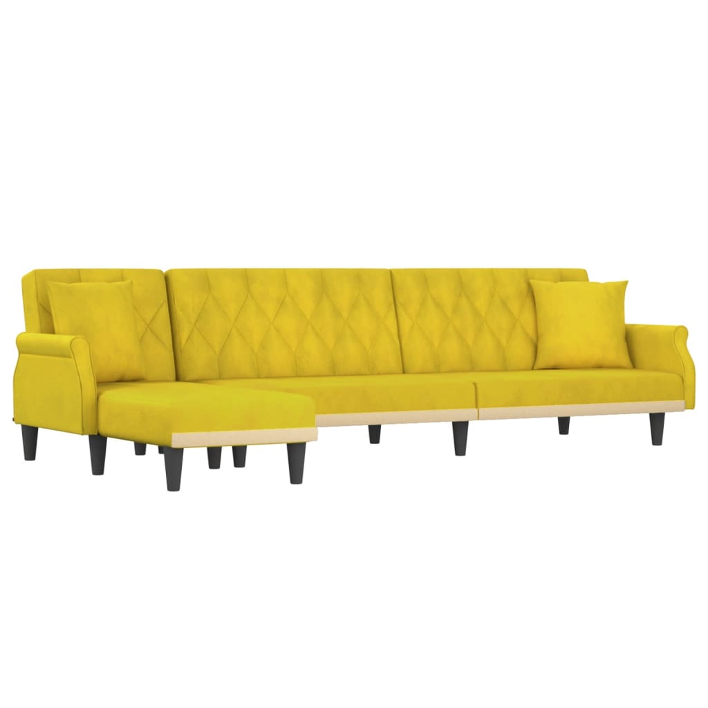 Sárga l-alakú bársony kanapéágy 271x140x70 cm Sárga l-alakú bársony kanapéágy 271x140x70 cm