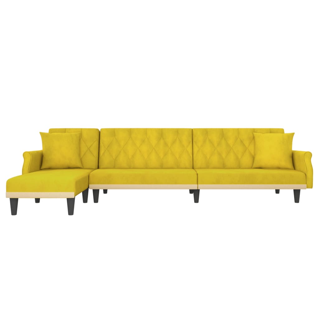 Sárga l-alakú bársony kanapéágy 271x140x70 cm Sárga l-alakú bársony kanapéágy 271x140x70 cm