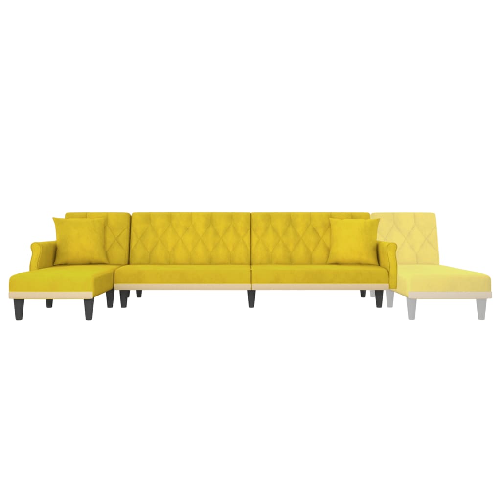 Sárga l-alakú bársony kanapéágy 271x140x70 cm Sárga l-alakú bársony kanapéágy 271x140x70 cm