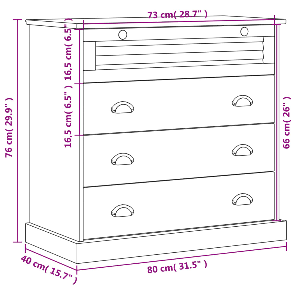 Vigo fehér tömör fenyőfa komód 80x40x76 cm Vigo fehér tömör fenyőfa komód 80x40x76 cm