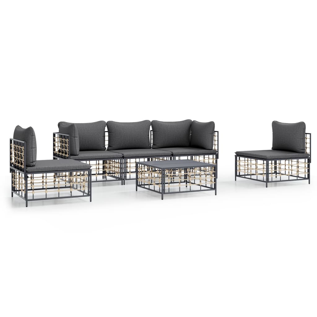 6-részes antracitszürke polyrattan kerti ülőgarnitúra párnákkal 6-részes antracitszürke polyrattan kerti ülőgarnitúra párnákkal