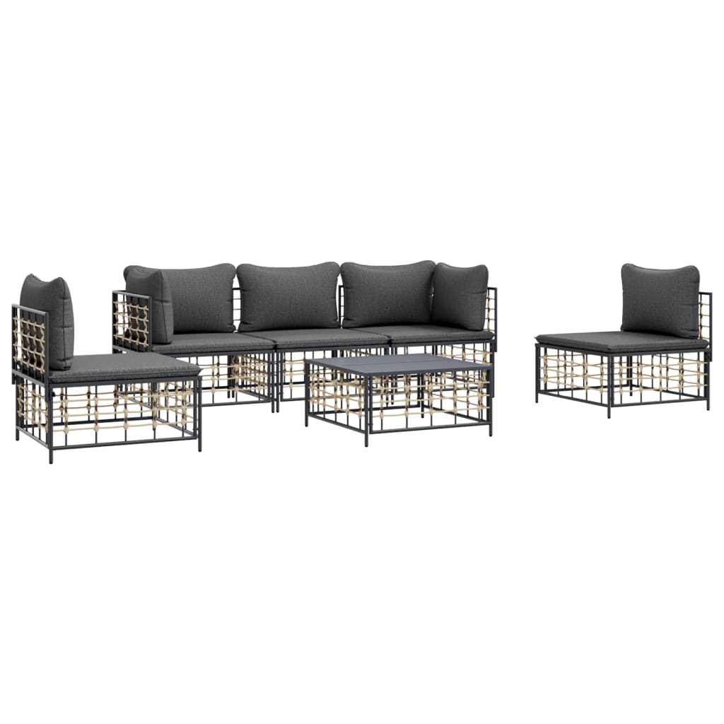 6-részes antracitszürke polyrattan kerti ülőgarnitúra párnákkal 6-részes antracitszürke polyrattan kerti ülőgarnitúra párnákkal