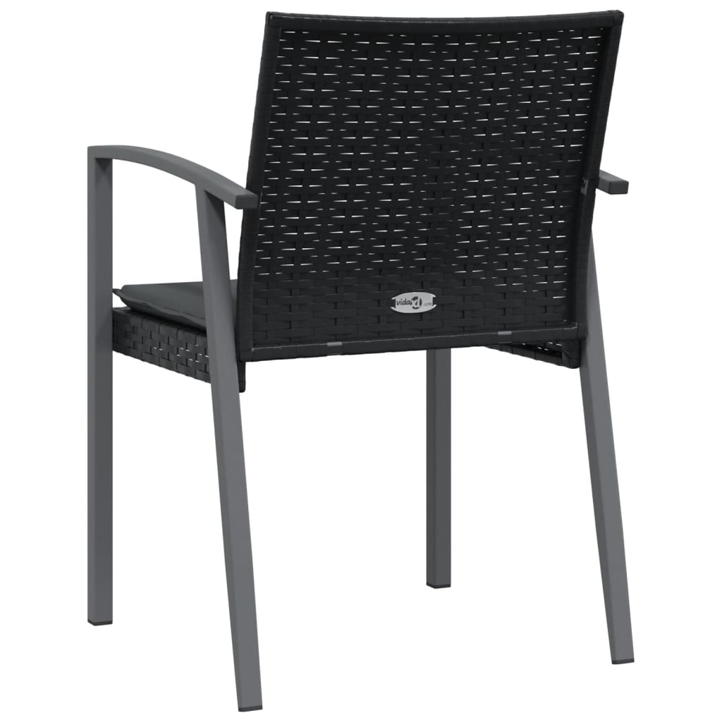 4 db fekete polyrattan kerti szék párnával 56,5x57x83 cm
