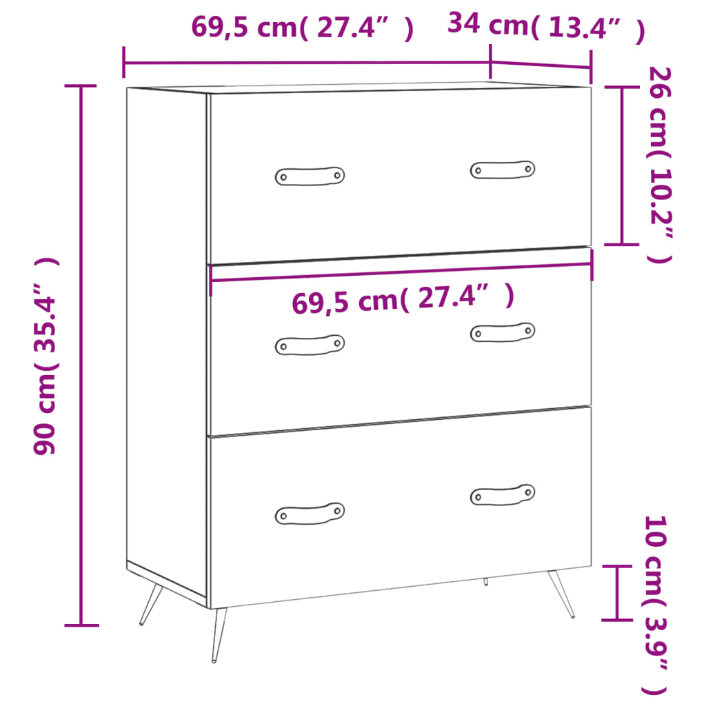 Fehér műfa komód 69,5 x 34 x 90 cm Fehér műfa komód 69,5 x 34 x 90 cm