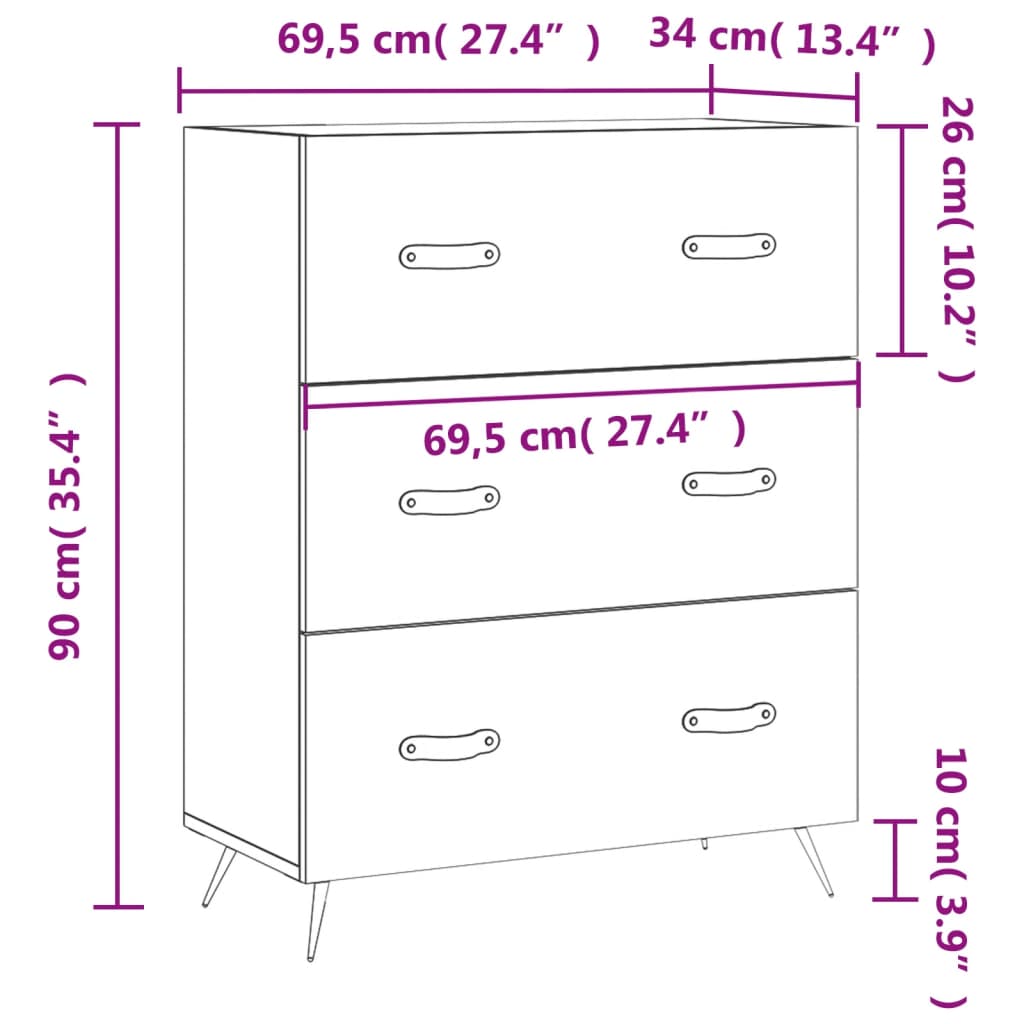 Füstös tölgyszínű szerelt fa komód 69,5 x 34 x 90 cm Füstös tölgyszínű szerelt fa komód 69,5 x 34 x 90 cm