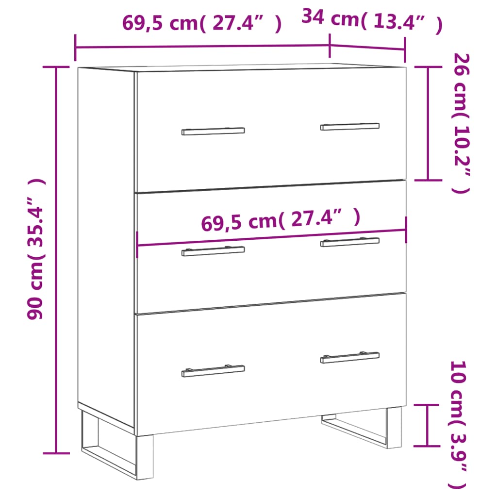 Magasfényű fehér szerelt fa tálalószekrény 69,5 x 34 x 90 cm Magasfényű fehér szerelt fa tálalószekrény 69,5 x 34 x 90 cm